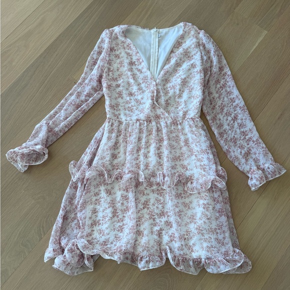 NWOT: Pink Floral V-Neck Ruffle Dress - Picture 2 of 5